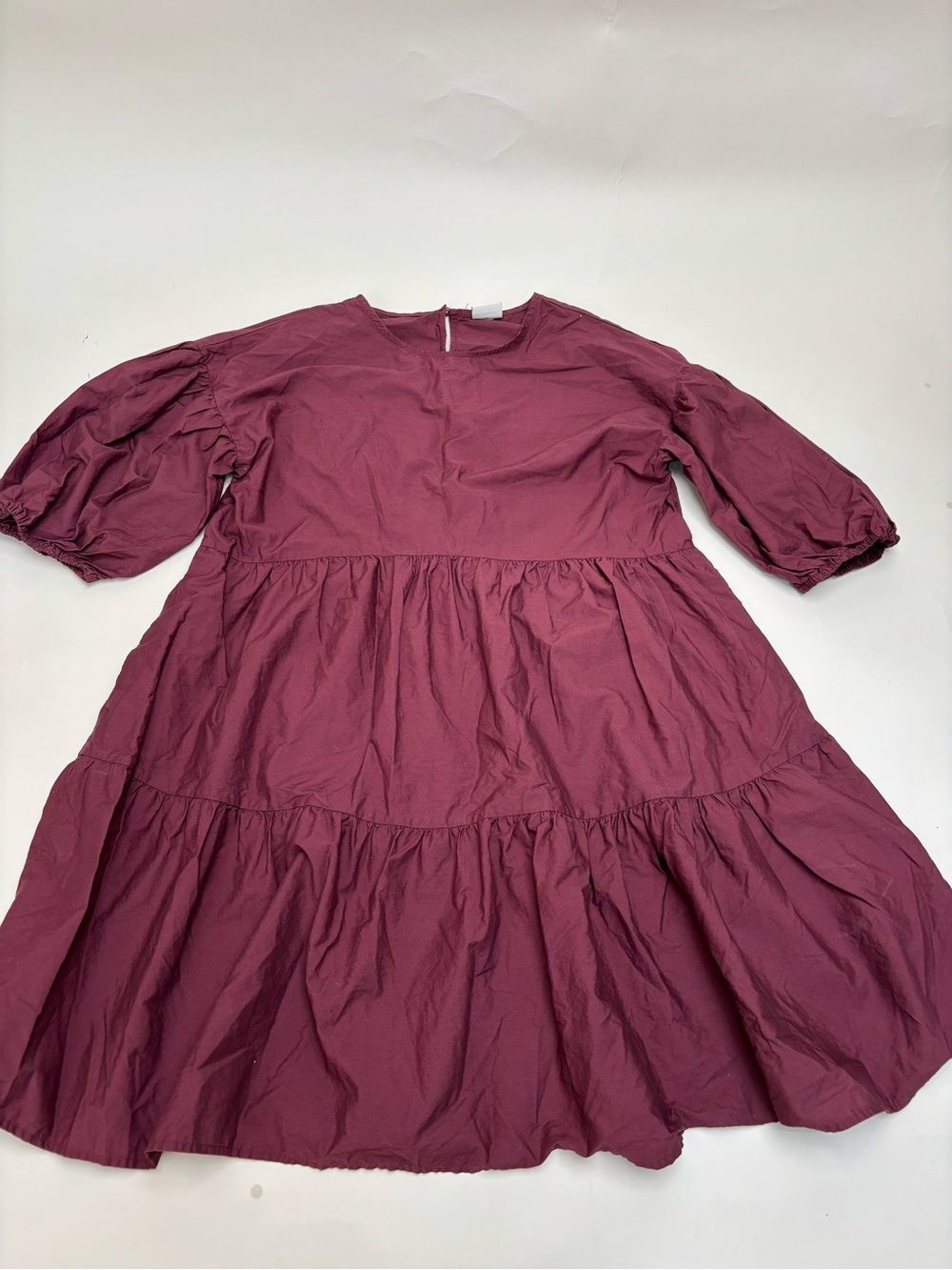 100% Cotton Tiered Dress XXL Bell Sleeves Cottagecore Pockets Plum